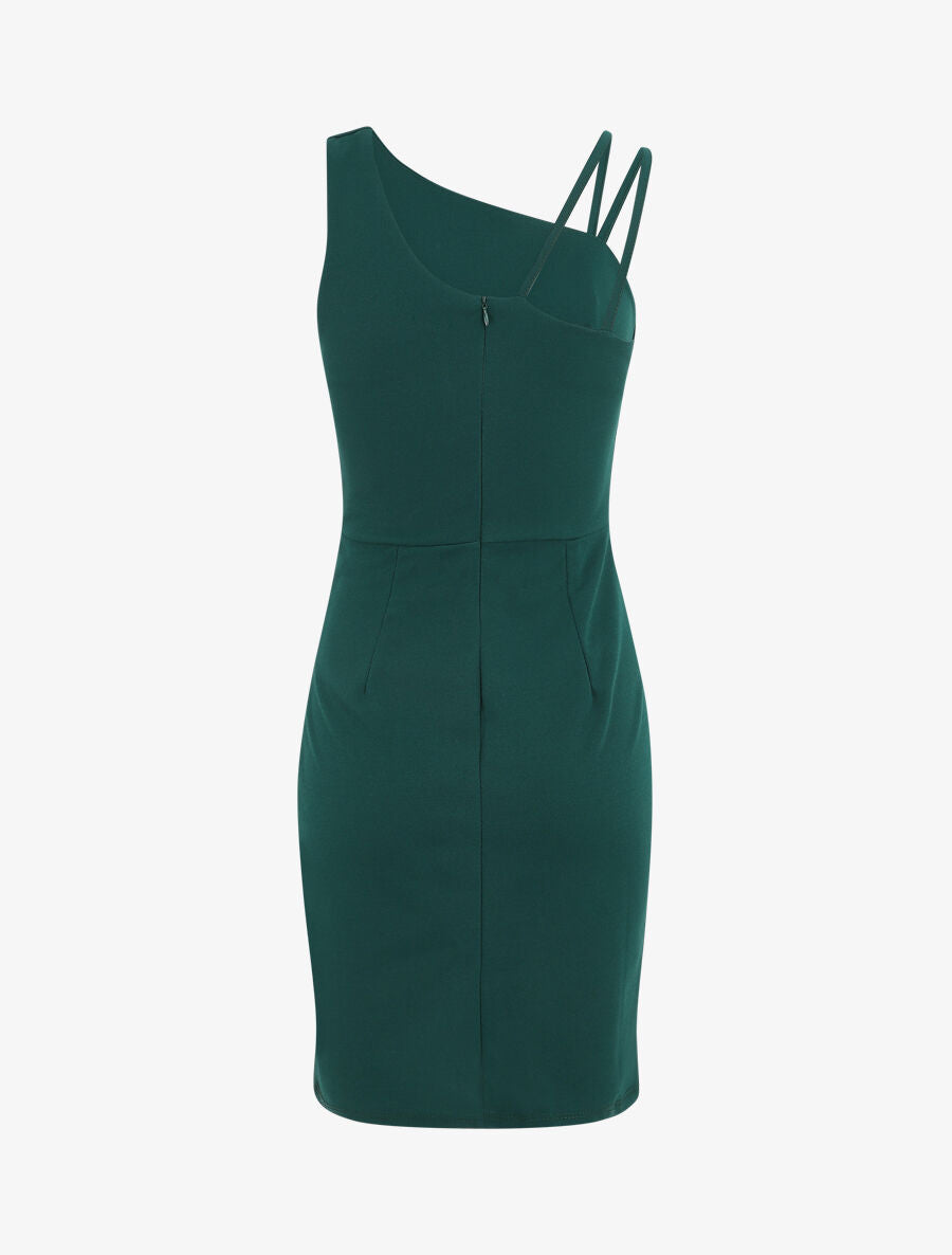 Robe fourreau à bretelles asymétrique - Vert sapin - 3
