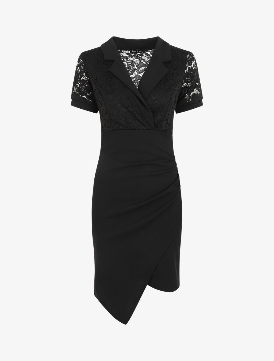 Robe bi-matière à base asymétrique - Noir - 1
