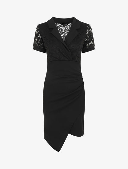 Robe bi-matière à base asymétrique - Noir - 1