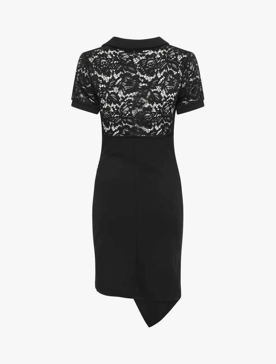Robe bi-matière à base asymétrique - Noir - 2