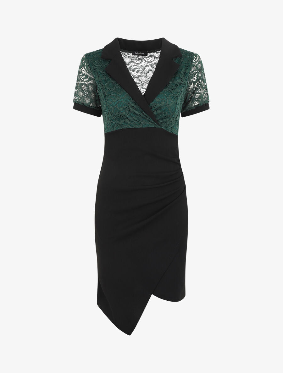 Robe bi-matière à base asymétrique - Vert sapin - 2