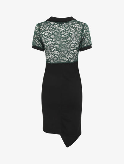 Robe bi-matière à base asymétrique - Vert sapin - 3
