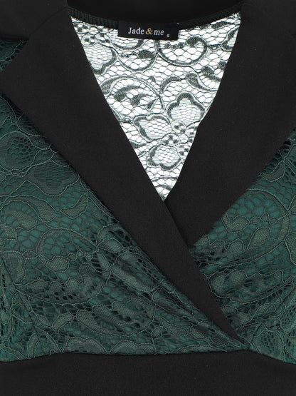 Robe bi-matière à base asymétrique - Vert sapin - 4
