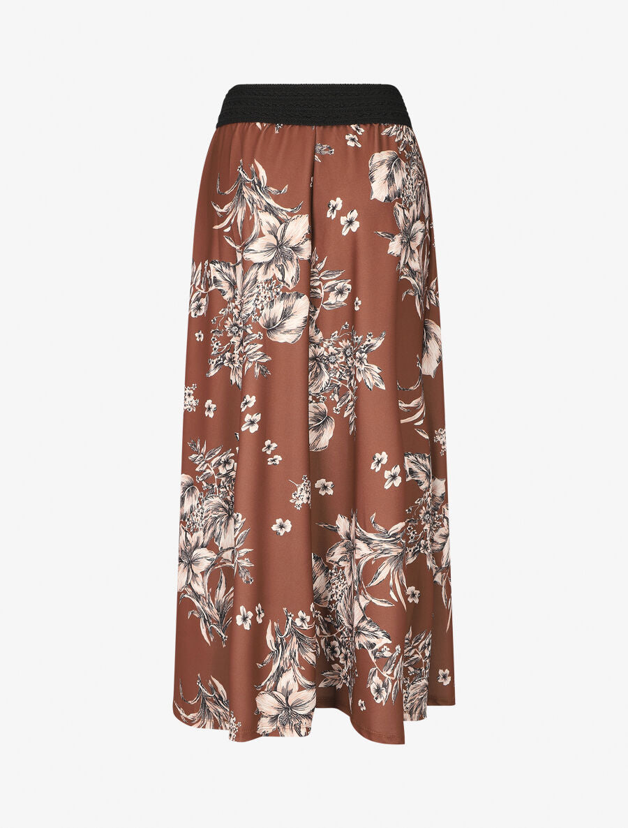 Jupe longue à imprimé fleuri à taille haute - Marron - 2