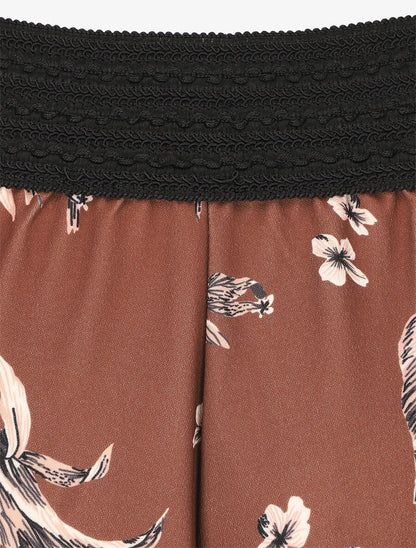 Jupe longue à imprimé fleuri à taille haute - Marron - 3