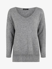 Pull ample uni col V - Gris - 1