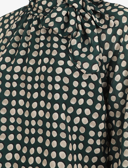 Blouse ample à pois col lavallière - Vert sapin - 3