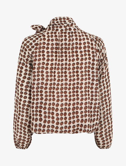 Blouse ample à pois col lavallière - Beige - 2
