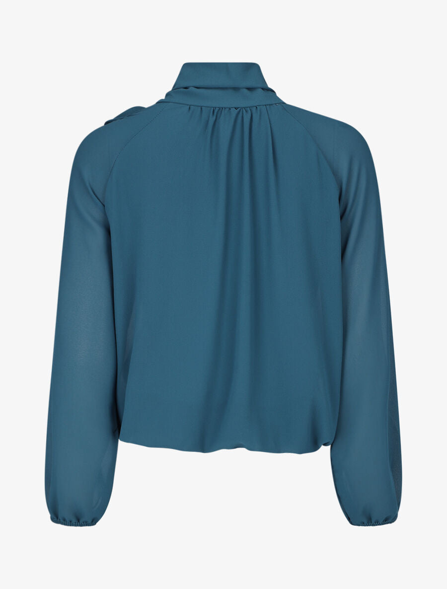 Blouse ample unie col lavallière - Bleu canard - 2