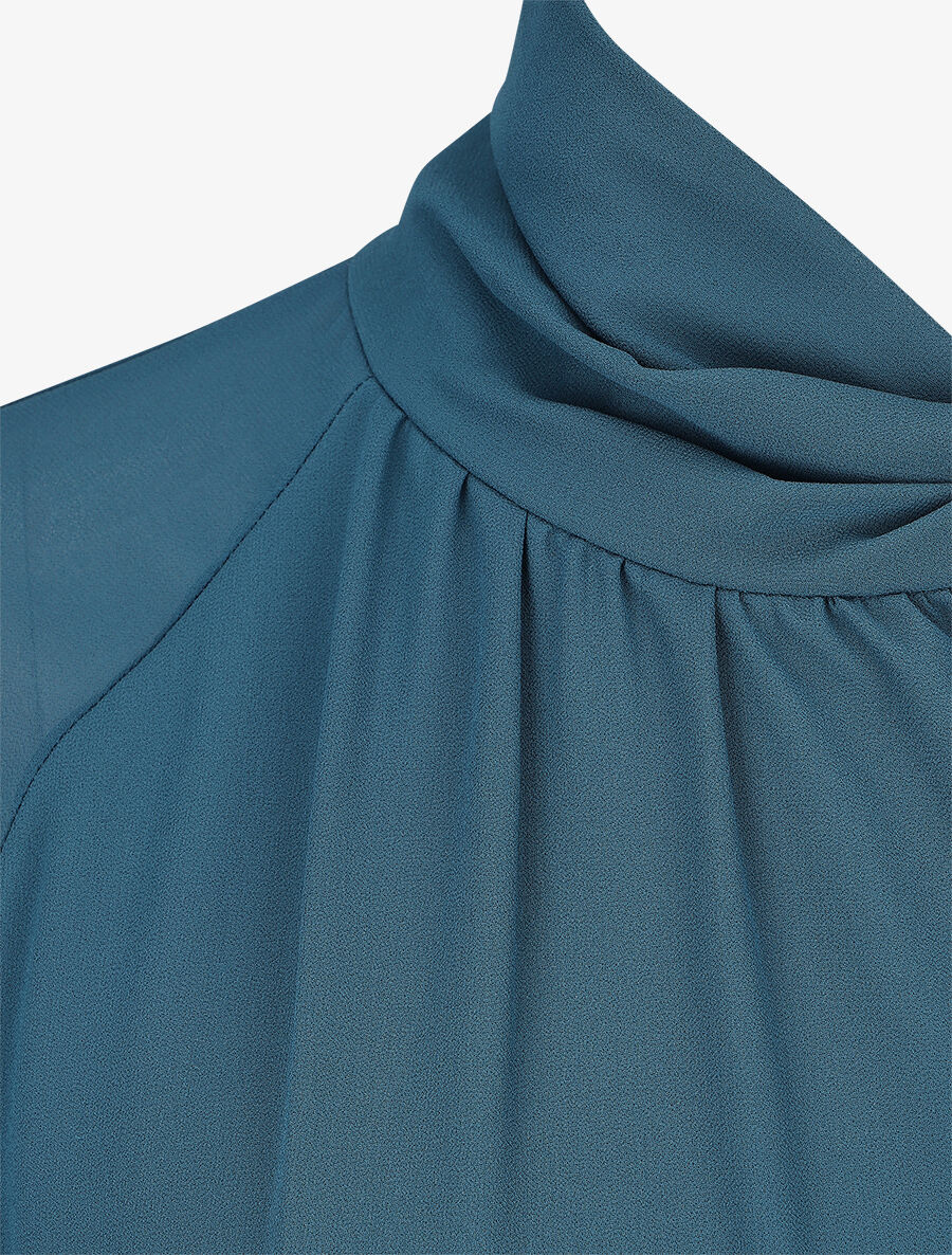 Blouse ample unie col lavallière - Bleu canard - 3
