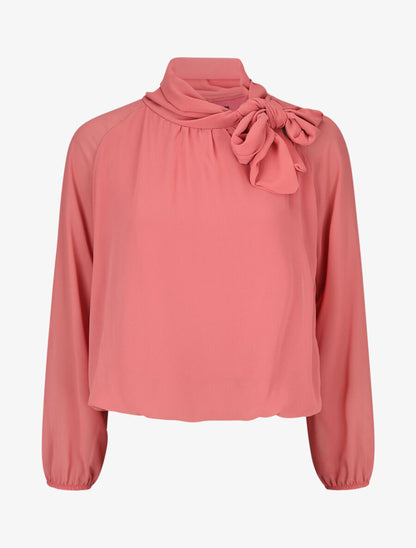 Blouse ample unie col lavallière - Rose - 1