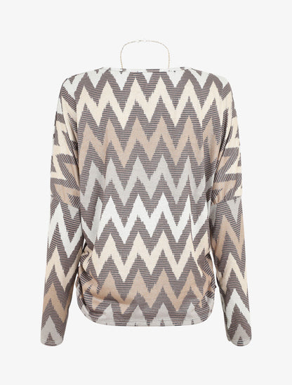 Top manches chauves-souris imprimé zig-zag irisé - Beige - 2