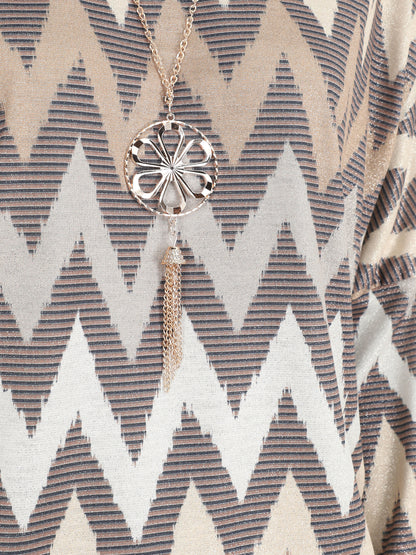 Top manches chauves-souris imprimé zig-zag irisé - Beige - 3