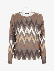 Top manches chauves-souris imprimé zig-zag irisé - Camel - 4