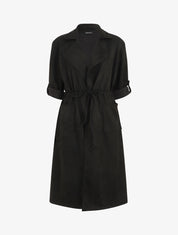 Trench oversize mi-long en suédine - Noir - 1