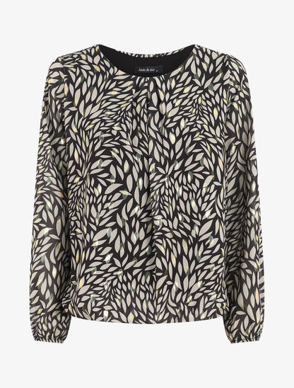 Blouse ample en voile imprimé feuilles irisées - Noir - 1