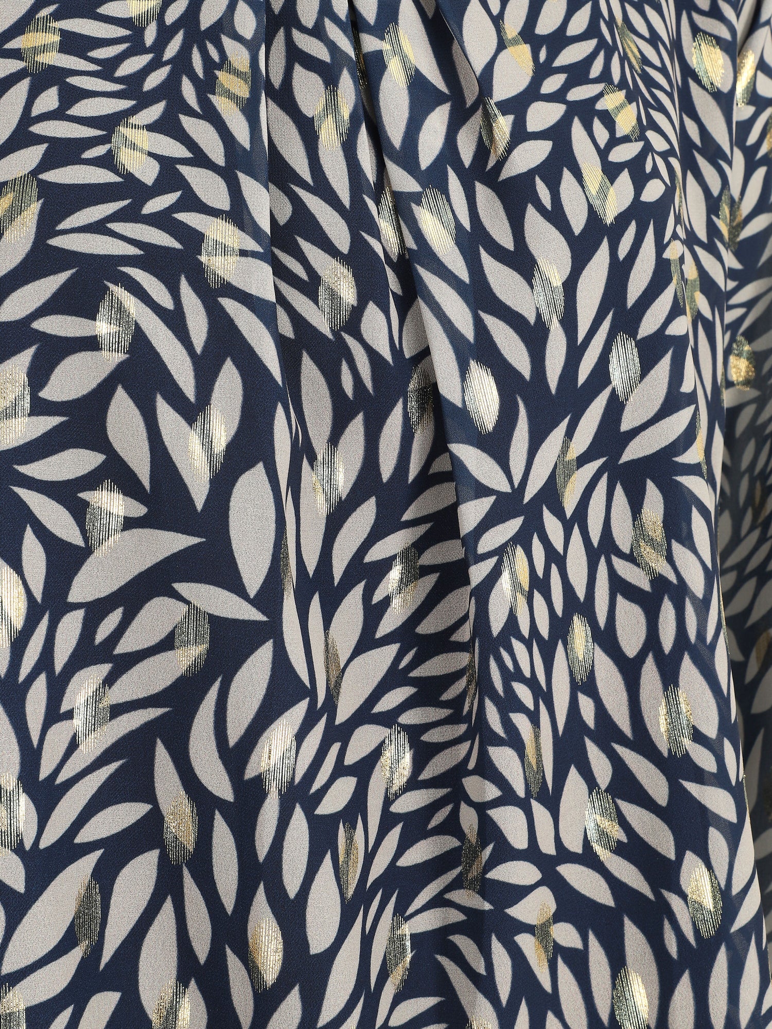 Blouse ample en voile imprimé feuilles irisées - Marine - 3