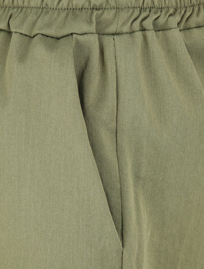 Short droit uni à taille haute élastiquée - Kaki - 3