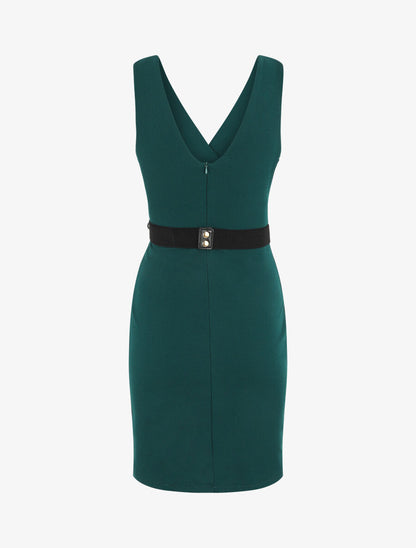 Robe courte ajustée sans manches - Vert sapin - 3