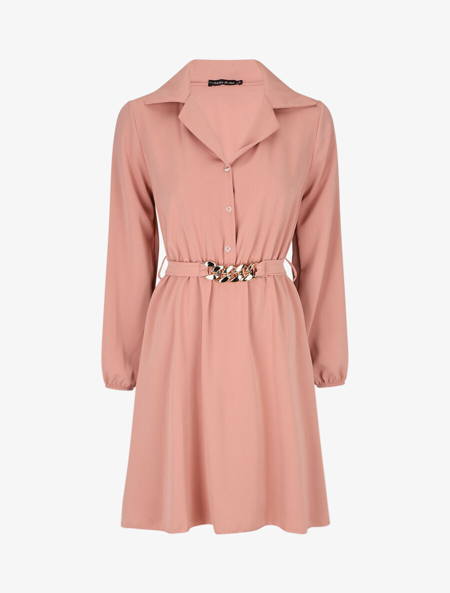 Robe chemise unie coupe patineuse - Rose - 1