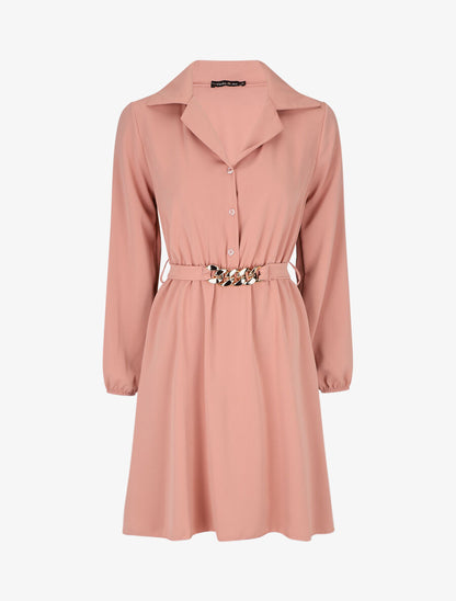 Robe chemise unie coupe patineuse - Rose - 1