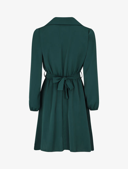 Robe chemise unie coupe patineuse - Vert sapin - 2