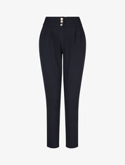 Pantalon uni à taille élastiquée - Marine - 4