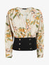 Blouse cache-coeur imprimée à boutons décoratifs - Beige - 4