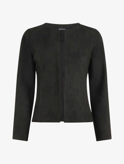 Veste ouverte en suédine - Noir - 1