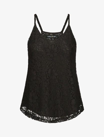 Débardeur en dentelle à dos nageur - Noir - 4