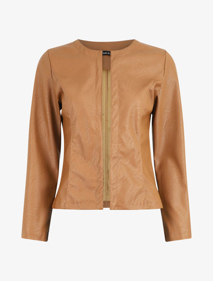 Veste ouverte en simili - Camel - 1