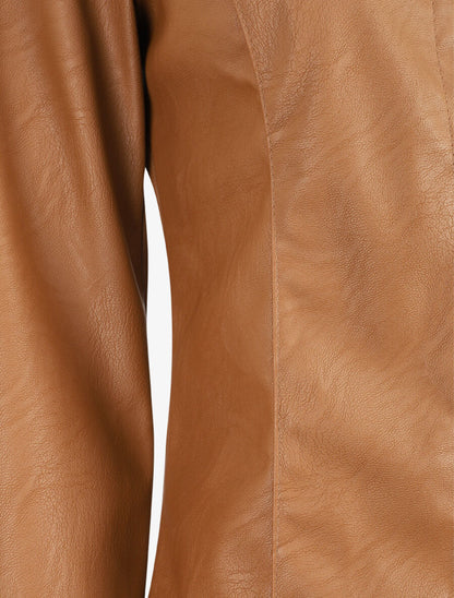 Veste ouverte en simili - Camel - 3