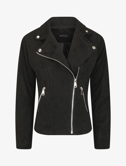 Veste style perfecto en suédine - Noir - 1