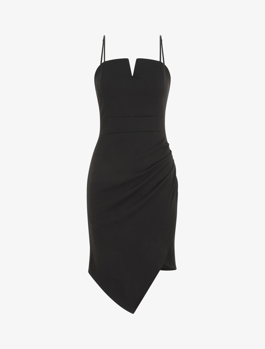 Robe ajustée effet drapé et fines bretelles - Noir - 1