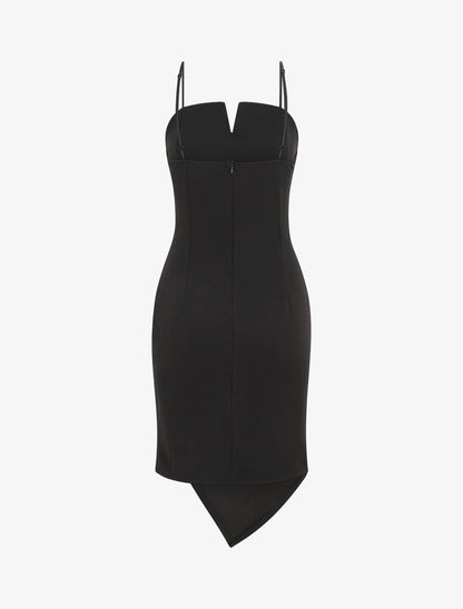 Robe ajustée effet drapé et fines bretelles - Noir - 2
