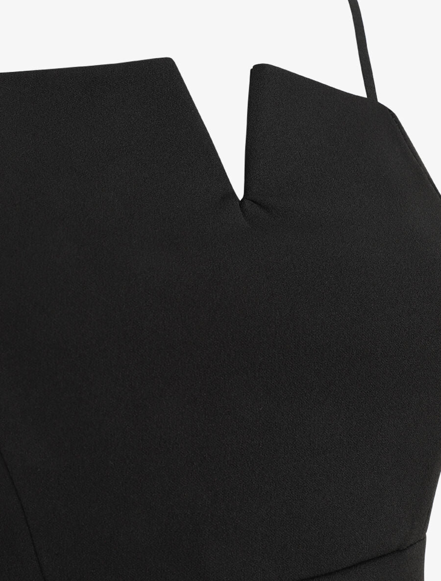 Robe ajustée effet drapé et fines bretelles - Noir - 3