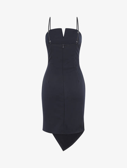 Robe ajustée effet drapé et fines bretelles - Marine - 2