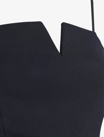 Robe ajustée effet drapé et fines bretelles - Marine - 3