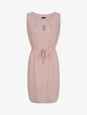 Robe en voile à col rond à détail anneaux - Rose poudré - 1