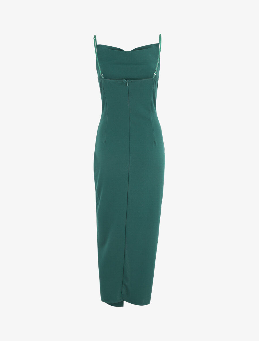 Robe longue droite effet drapé - Vert sapin - 3