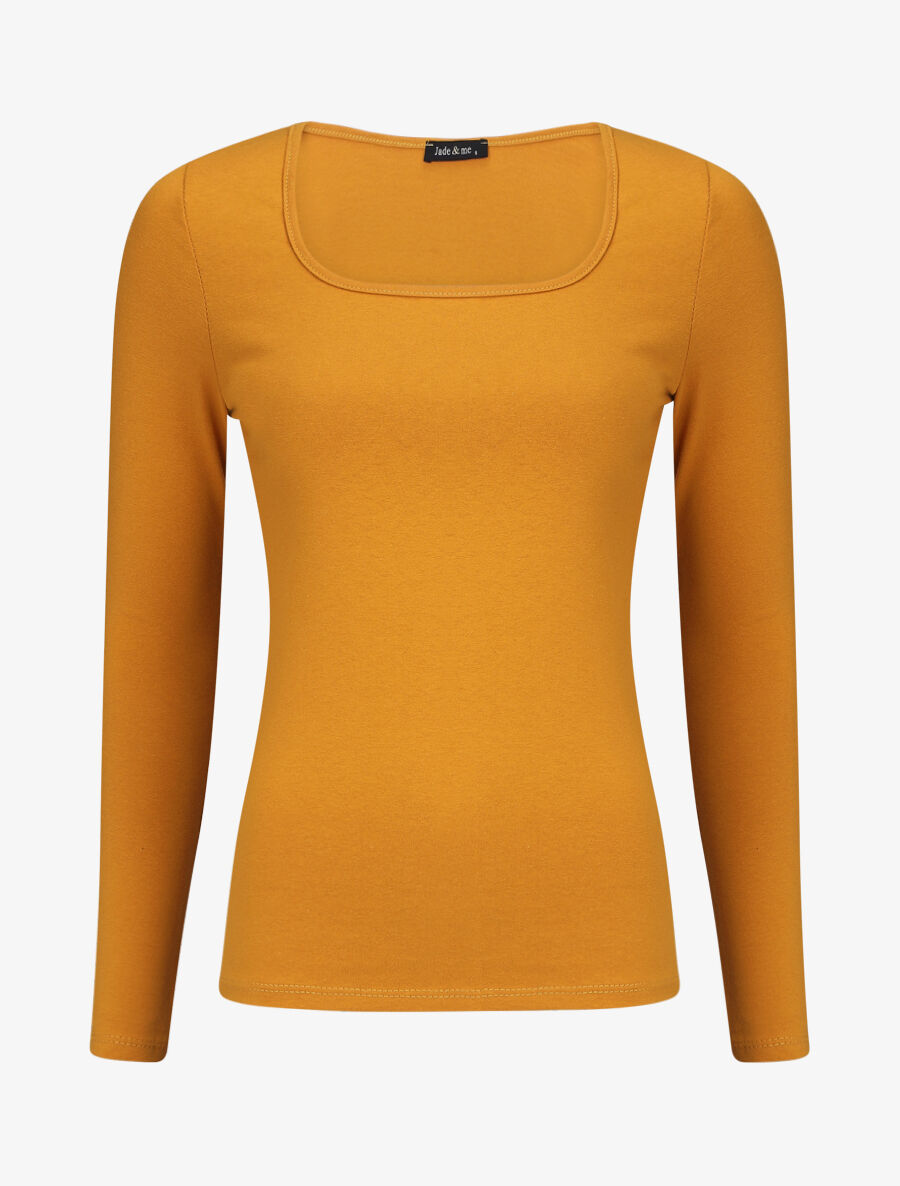 Top uni coupe droite - Jaune moutarde - 1