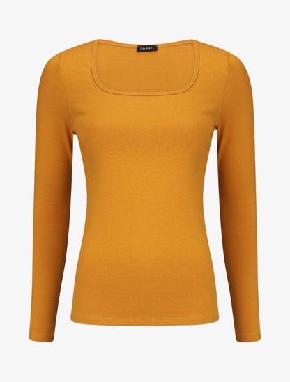 Top uni coupe droite - Jaune moutarde - 1