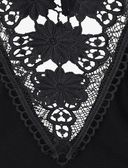 Robe pull mi-longue à broderies au dos - Noir - 3