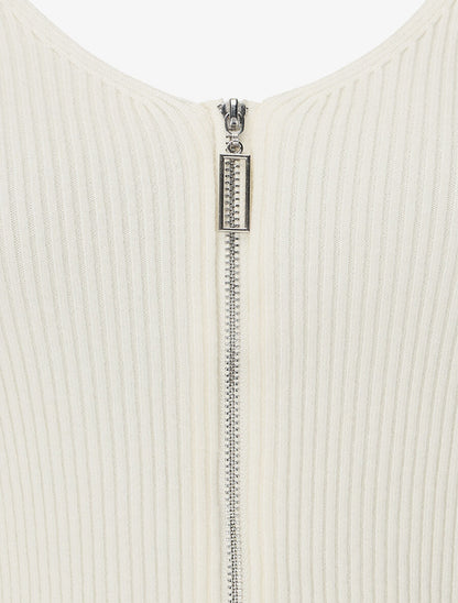 Pull côtélé à zip - Écru - 3