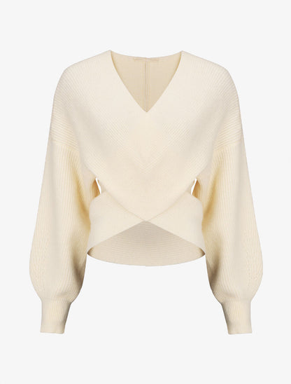 Pull uni col cache-coeur et bas asymétrique - Beige - 1
