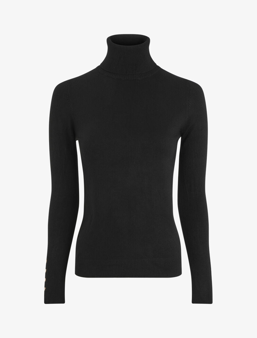 Pull col roulé à poignets boutonnés - Noir - 1