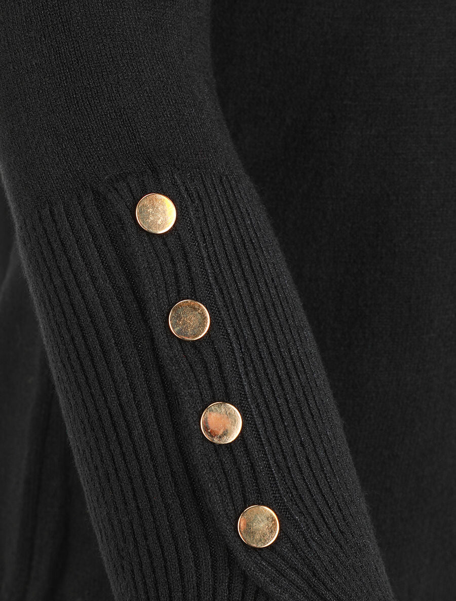 Pull col roulé à poignets boutonnés - Noir - 3