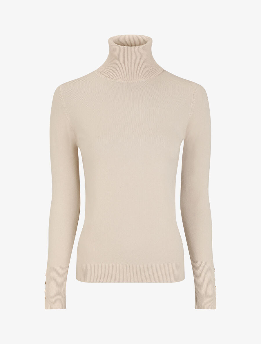 Pull col roulé à poignets boutonnés - Beige - 5