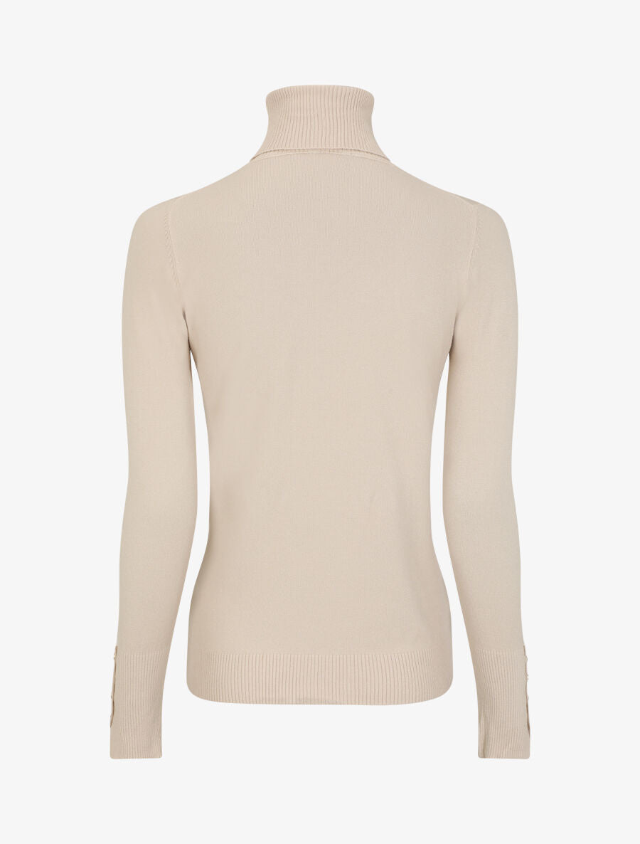 Pull col roulé à poignets boutonnés - Beige - 2