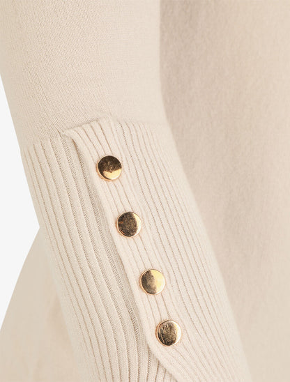 Pull col roulé à poignets boutonnés - Beige - 3